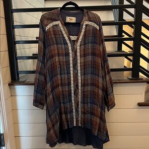 HOLDING HORSES Plaid Mini Dress - Blue and Brown